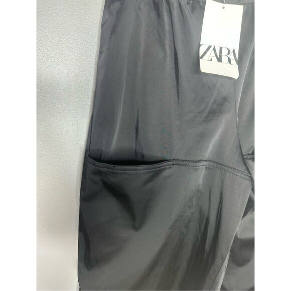 Zara Satin Effect Parachute Pants Black Size X-small New with tag Oversized - Picture 6 of 9